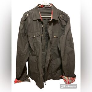 Men's Casual Black Shirt with Patterned Cuffs